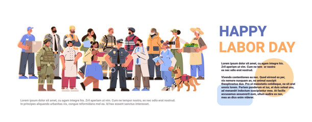 different occupation people group of diverse workers of various professions and specialists standing together happy labor day celebration concept