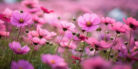 A field of pink flowers, blossoms, background