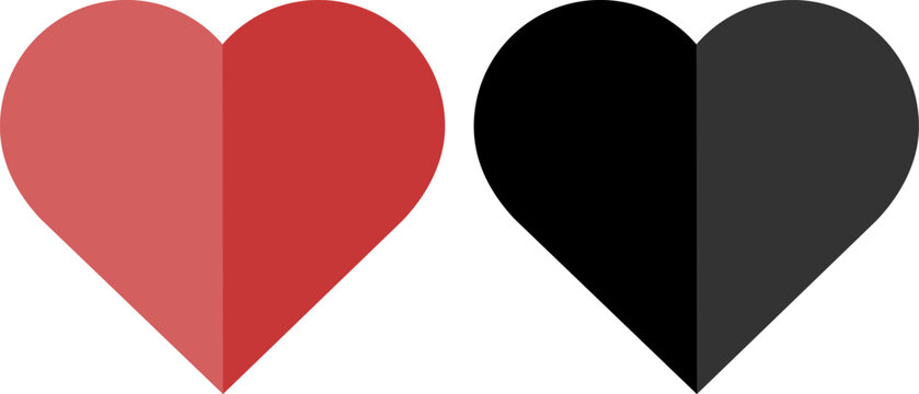 Due cuori di petali rossi con al centro un cuore spezzato su sfondo nero  Stock Photo