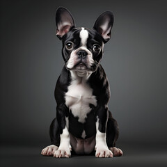 boston terrier puppy on black background generative ai