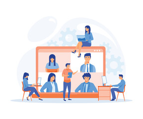 Online business conference, online joint meeting, team thinking and brainstorming. flat vector modern illustration