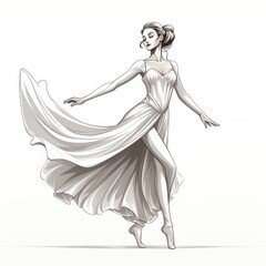 Ballet dancer twirls on stage in cartoon style isolated on a white background