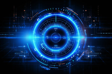 Fototapeta premium Abstract futuristic object . HUD elemet . 3D hologram display consist of glowing particles and blurred circles . Nanotechnology machine