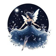 Dainty fairy dances in the moonlight in cartoon style