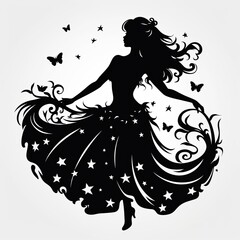 Dainty fairy dances in the moonlight in cartoon style