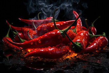 Hot red chili on dark background.