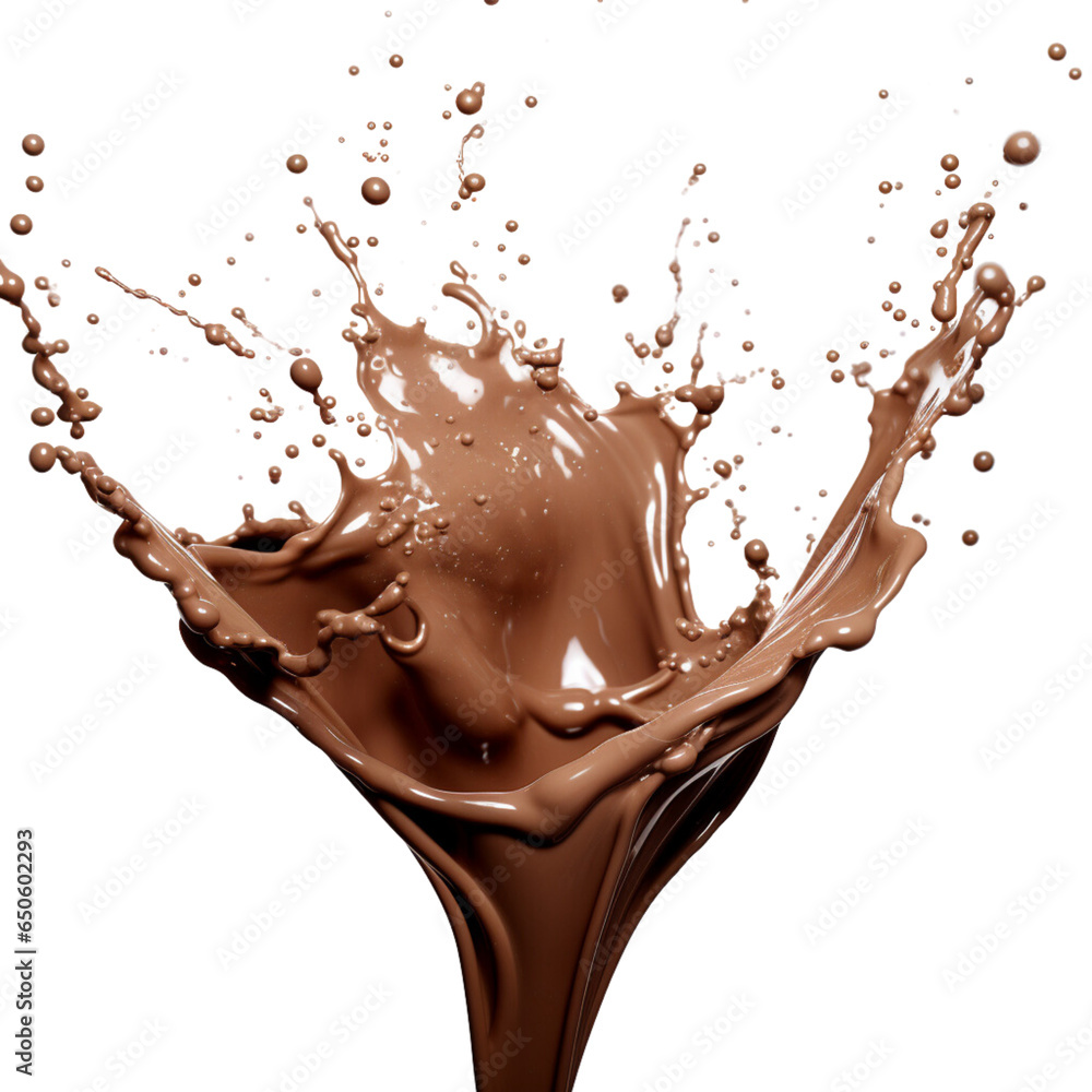 Wall mural splash effect of chocolate, high speed photography, on plain white background