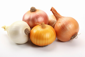 Onion and garlic on white background.