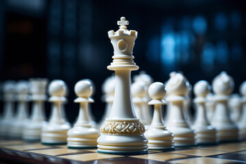 White color chess king on chess board.