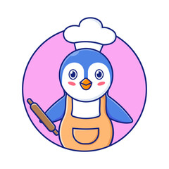 Cute Pinguin Baker Illustration, Vector, Icon Isolated