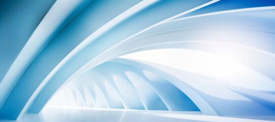 A modern architectural design - a white curved structure with multiple arches and curves, creating a futuristic and abstract look. Blue and white hues.
