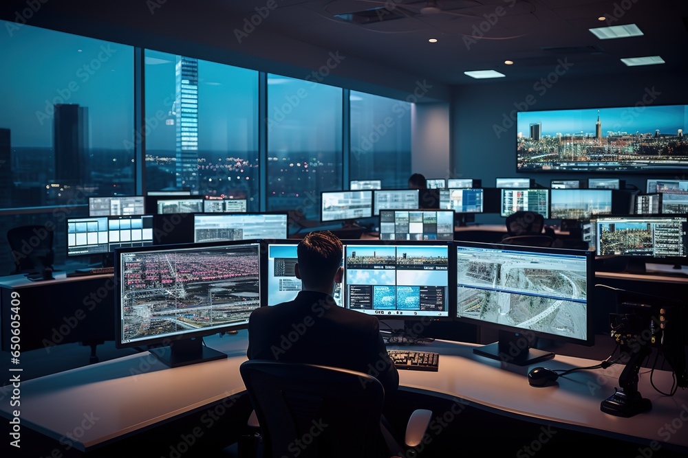 Poster The security service operator monitors through monitors