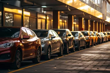 Fototapeten line of cars parked in the parking lot. © PRASANNAPIX