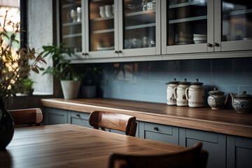 Fototapeta na wymiar Modern kitchen room interior design with kitchen appliances