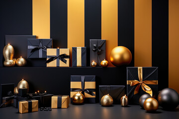 Stylish 3D gift boxes for Black Friday in contrasting colors