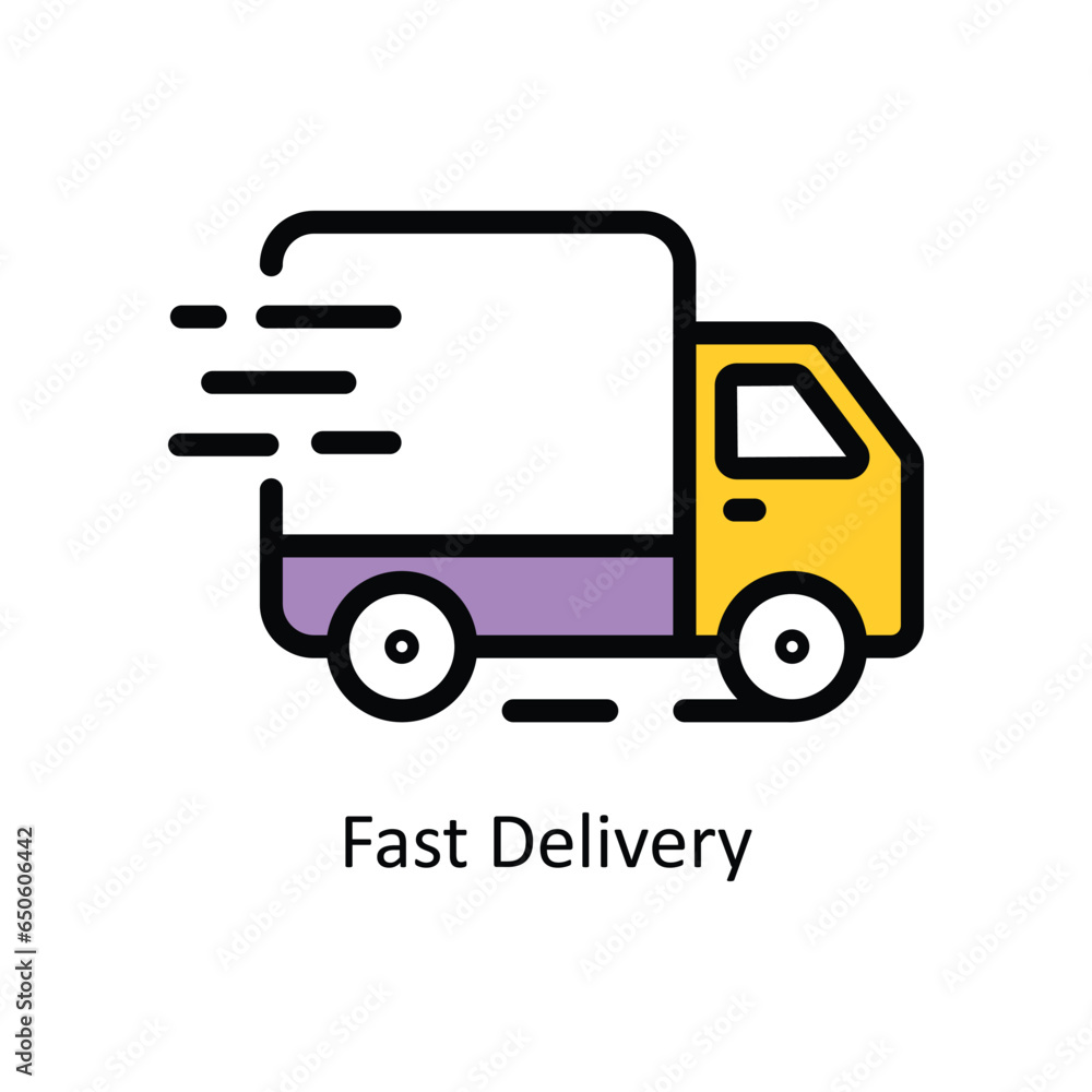 Poster fast delivery vector fill outline icon design illustration. web store symbol on white background eps