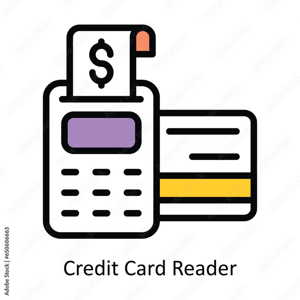 Poster credit card reader vector fill outline icon design illustration. web store symbol on white backgroun