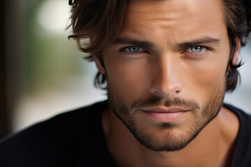 Obraz premium Close-Up Aufnahme eines Mannes mit dunklen Haaren