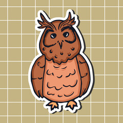 Owl sticker. Autumn clipart Hand drawn doodles.