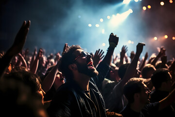 crowd of people dancing at concert	