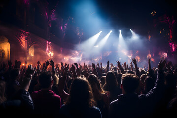 Fototapeta na wymiar crowd of people dancing at concert 