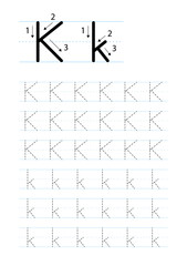 Printable letter K alphabet tracing worksheet