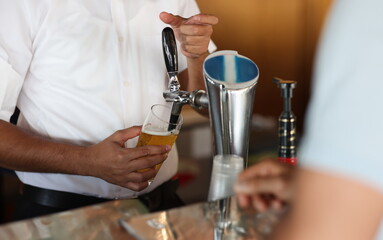 Bartender at bar pours beer into glass. What is the All Inclusive concept