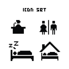 this is simple icon set 1 bit style in pixel art with black color and white background ,this item good for presentations,stickers, icons, t shirt design,game asset,logo and your project