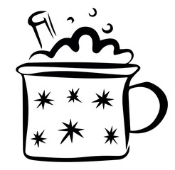 Winter coffee cup doodle isolated on white background. Hot drink. Cappuchino, latte. Merry Christmas. Vector sketch illustration. Perfect for print, web, menu, infographics.