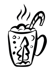 Winter coffee cup doodle isolated on white background. Hot drink. Cappuchino, latte. Merry Christmas. Vector sketch illustration. Perfect for print, web, menu, infographics.