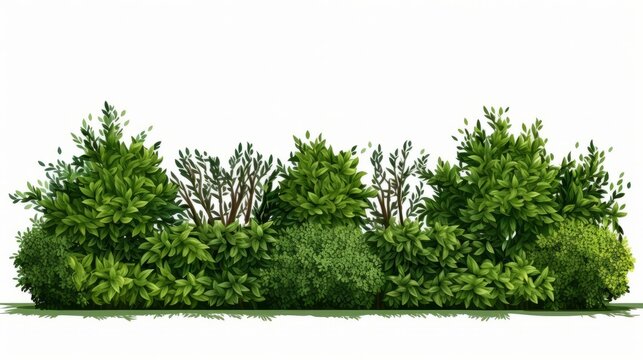 hedges and grass in front of lawn on white background