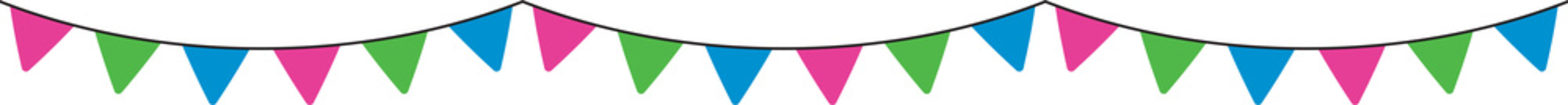 Pink, green, and blue colored party bunting, as the colors of the polysexual flag. LGBTQI concept. Flat design illustration.	