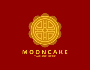 Elegant moon cake logo icon with pattern for Mid Autumn festival. Simple design suitable for business, food, cake.