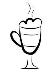 Outline coffee cup doodle isolated on white background. Hot drink. Cappuchino, latte. Vector sketch illustration. Perfect for print, web, menu, infographics.