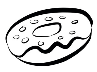 Hand drawn outline donut on a white backgroun. Vector illustration. Perfect for icon, menu, sticker sign, logo, card, label, poster, banner, coloring page.