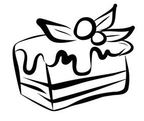 Outline Piece Of Cake isolated on white background. Vector sketch illustration. Perfect for print, web, menu and infographics.
