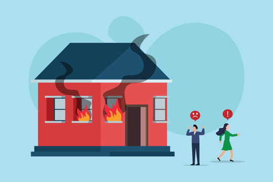 Couple running out of their home which is on fire 2d vector illustration concept for banner, website, landing page, flyer, etc