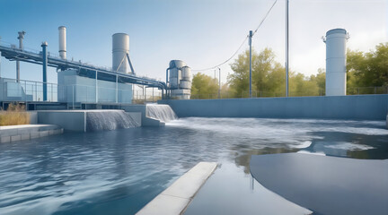 Industrial Wastewater Treatment Plants Purify Water Before It is Discharged  - obrazy, fototapety, plakaty