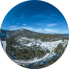 Die winterliche Arber-Region im Luftbild, Little Planet-Ansicht, freigestellt
