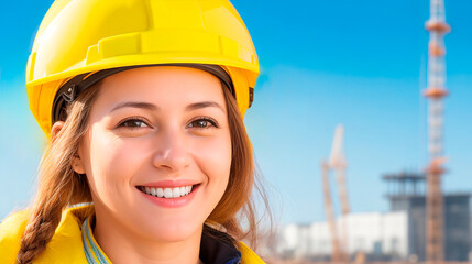 portrait of a smiling female engineer on a construction 