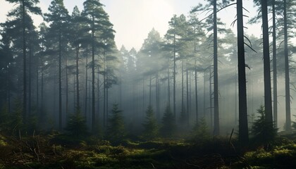 A dense forest with towering trees