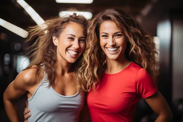 Deurstickers two fit women having fun posing in gym.  © Zenturio Designs