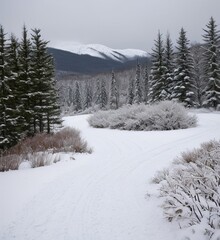 Fototapeta na wymiar Snow panorama, snowy forest, winter, trees in snow, snowy mountains
