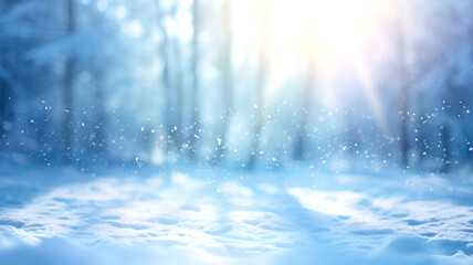 snowy Christmas  background with blur effect, sprinkled with falling snowflakes