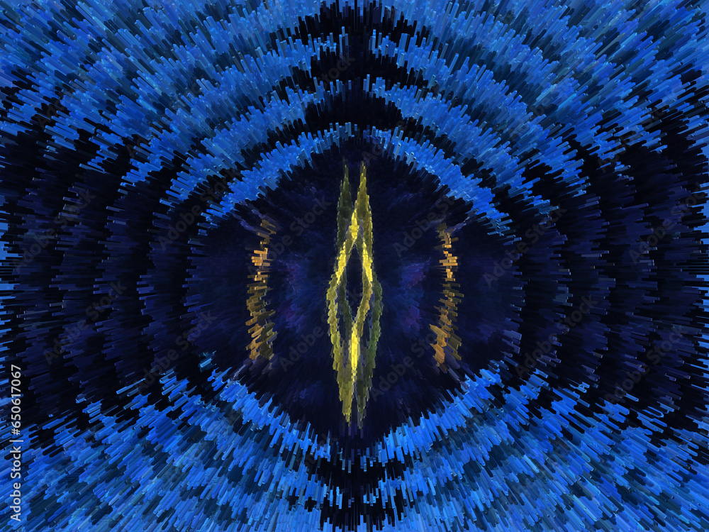 Aufkleber exploding royal blue and cobalt concentric pattern and design with yellow gold flash
