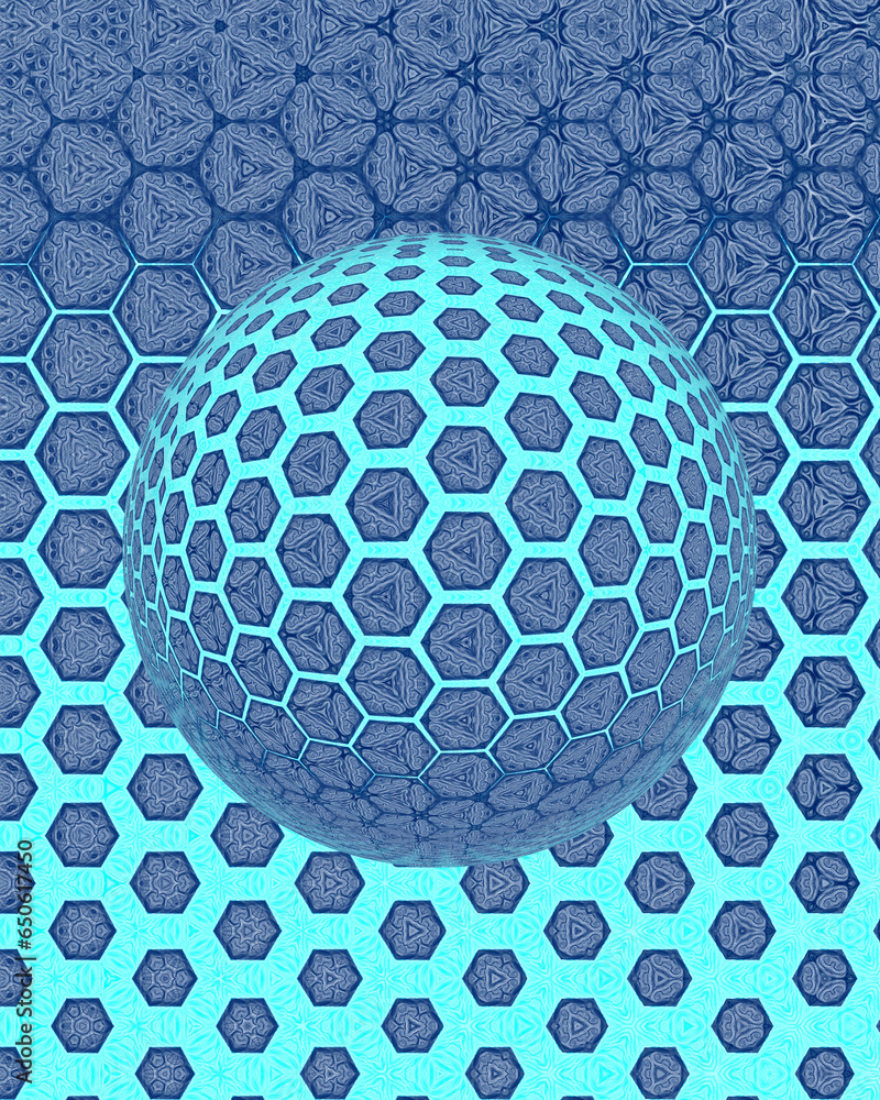 Aufkleber exploding turquoise blue hexagonal mosaic over a 3d sphere