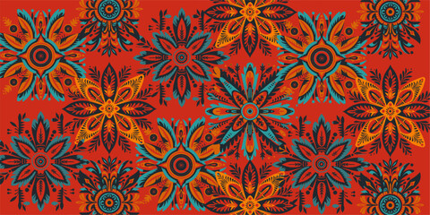 Vector with the colors red, orange, and teal for National Native American Heritage Month