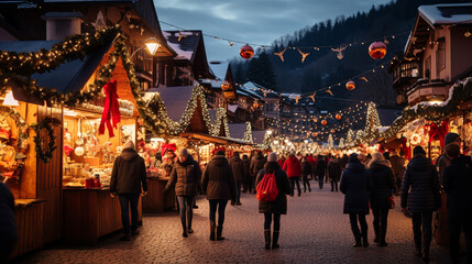 Beautiful and romantic Christmas markets. AI generative. - obrazy, fototapety, plakaty