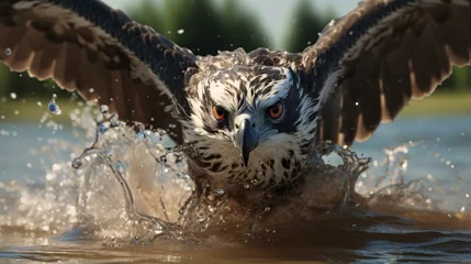 Fotobehang A majestic bird spreading its wings in the water © KWY