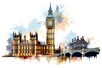 Fototapeta premium Abstract of Big Ben England illustration isolated white background